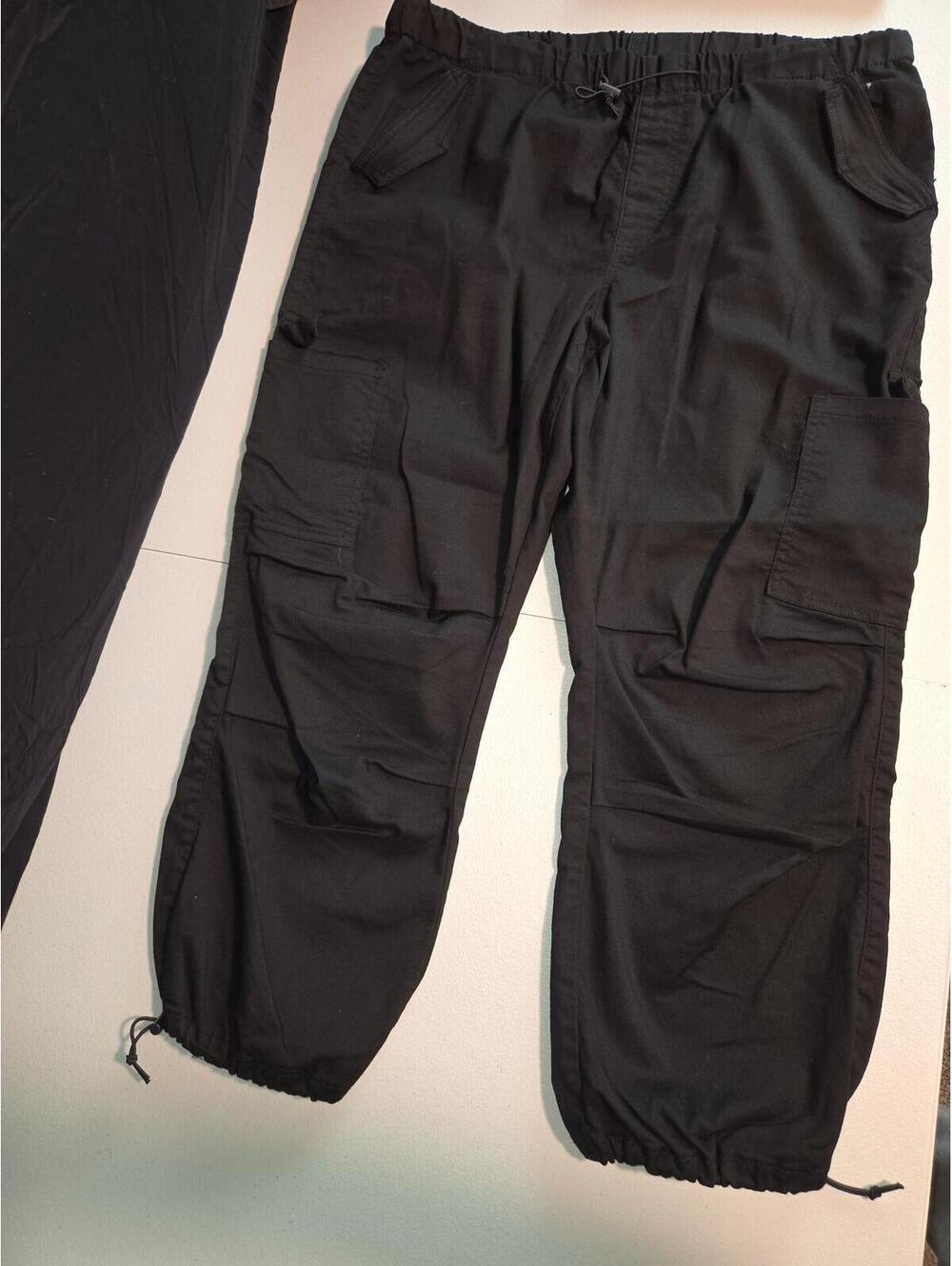 Black Cargo Pants with Elastic Waist and Drawstring